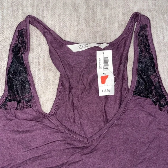 Old Navy | Dark purple tank top w/black lace - Picture 7 of 9